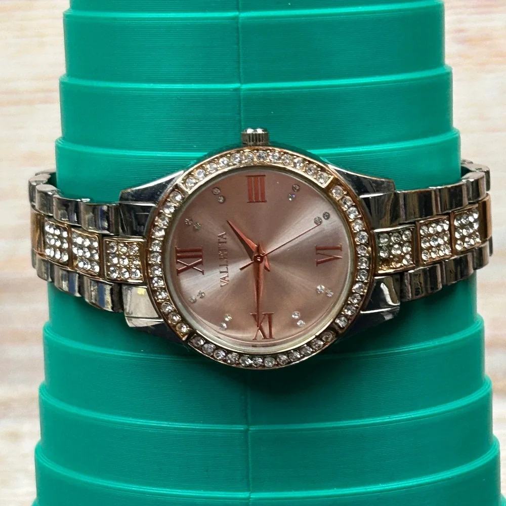 Valletta Womens Two Tone Rhinestone Watch Rose Gold Silver FMDC T569A Japan Movt